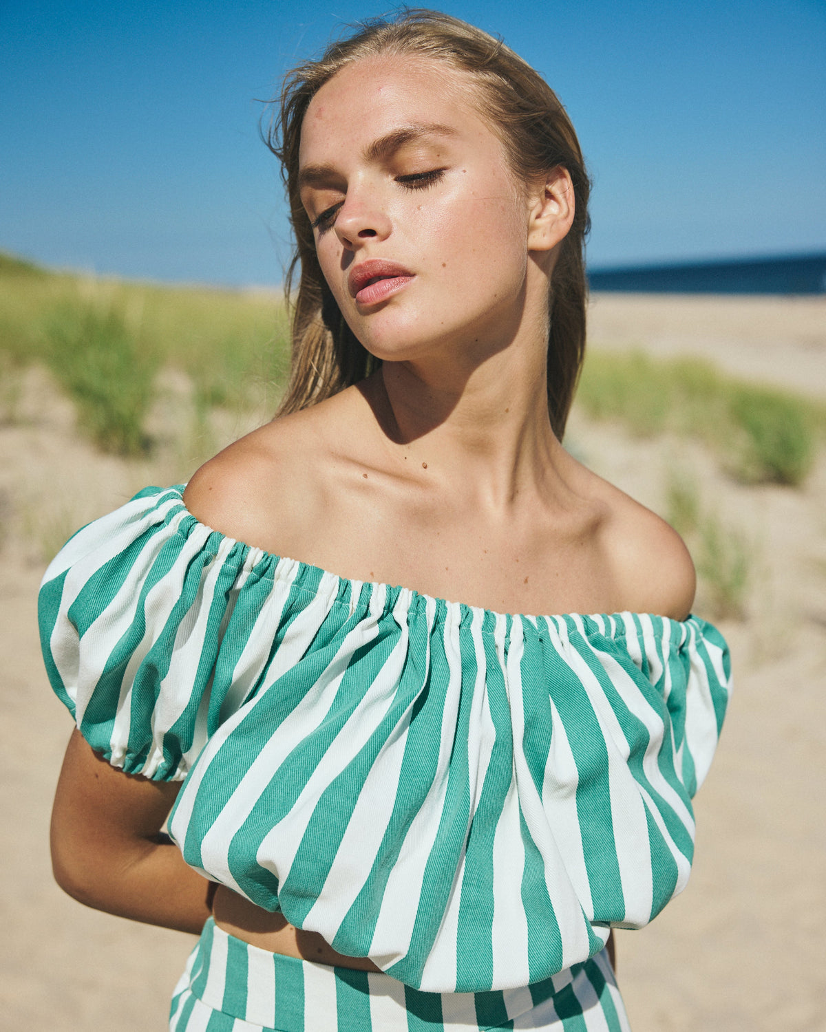 Kaia Set in Green Stripe