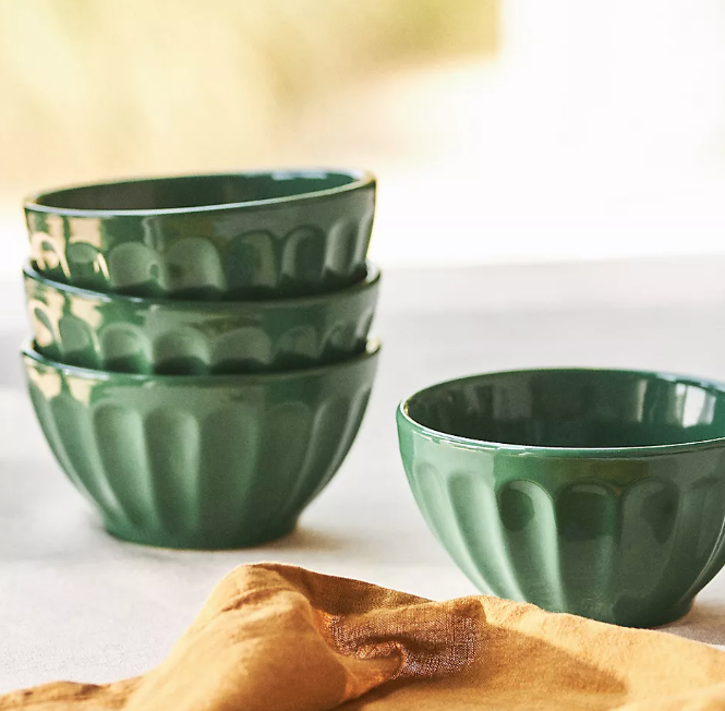 Amelie Latte Cereal Bowls, Kelly Green, Set of 4