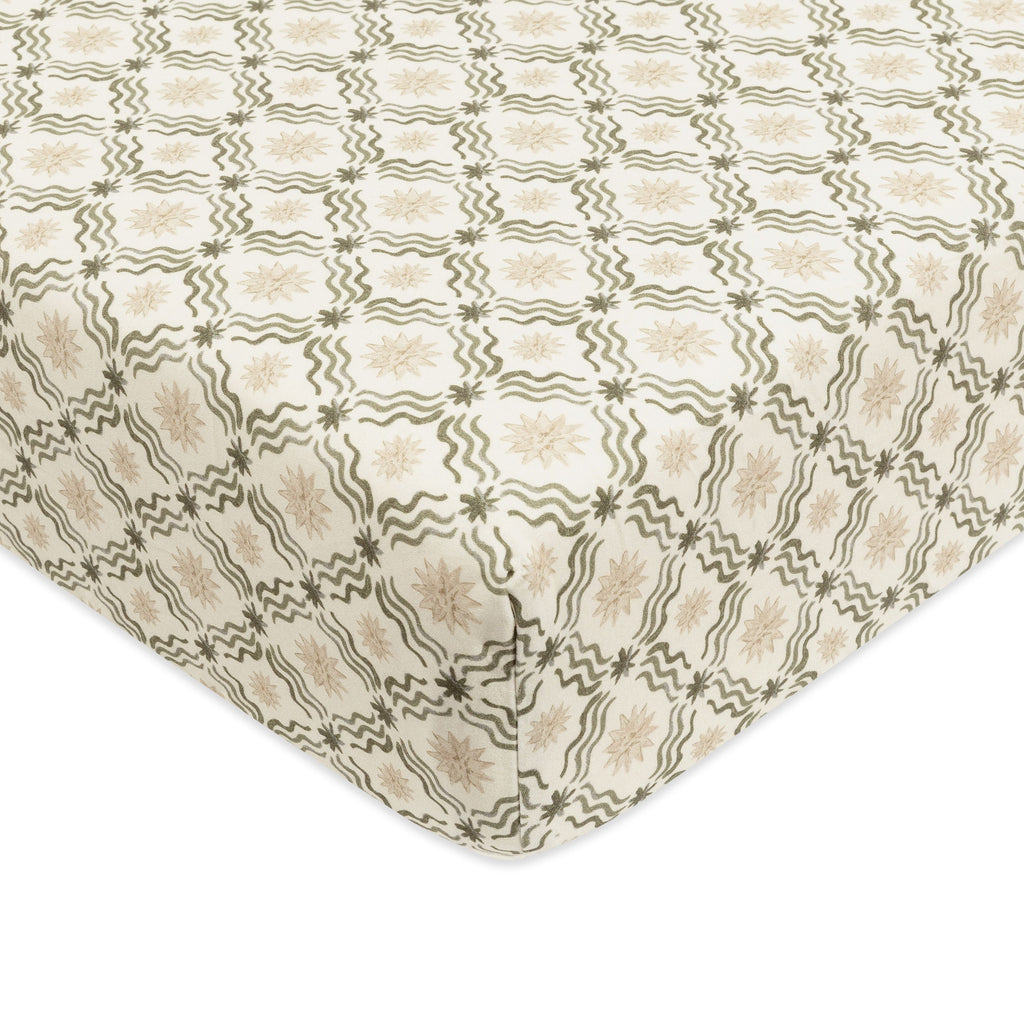 Crib Sheet in GOTS Certified Organic Brushed Cotton by Nate Berkus in Juniper Star