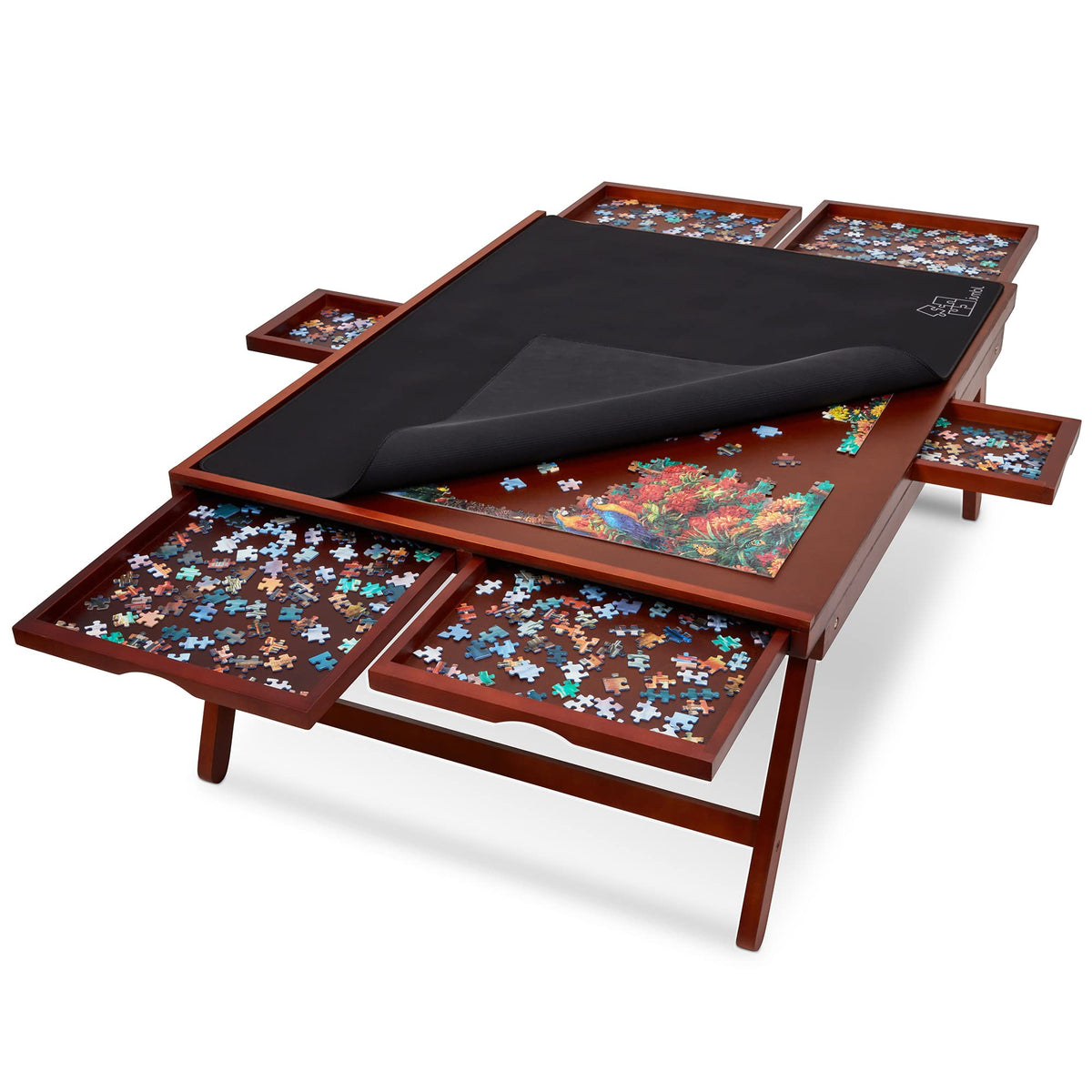 1500-Piece Puzzle Board - Wooden Puzzle Table with 6 Removable Drawers - Dark Brown