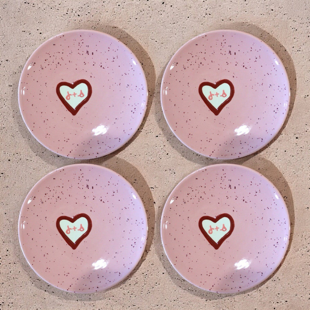 Hand-painted Custom Heart Initial Tiny Plates, Set of 4