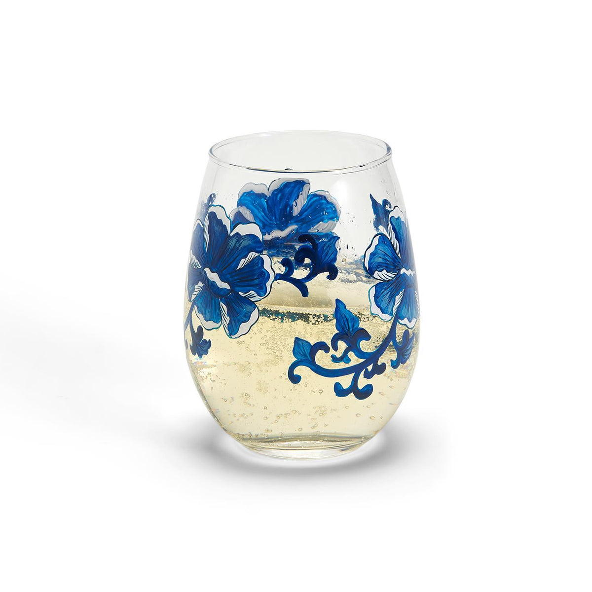 Chinoserie Hand-Painted Stemless Wine Glass, Set of 4