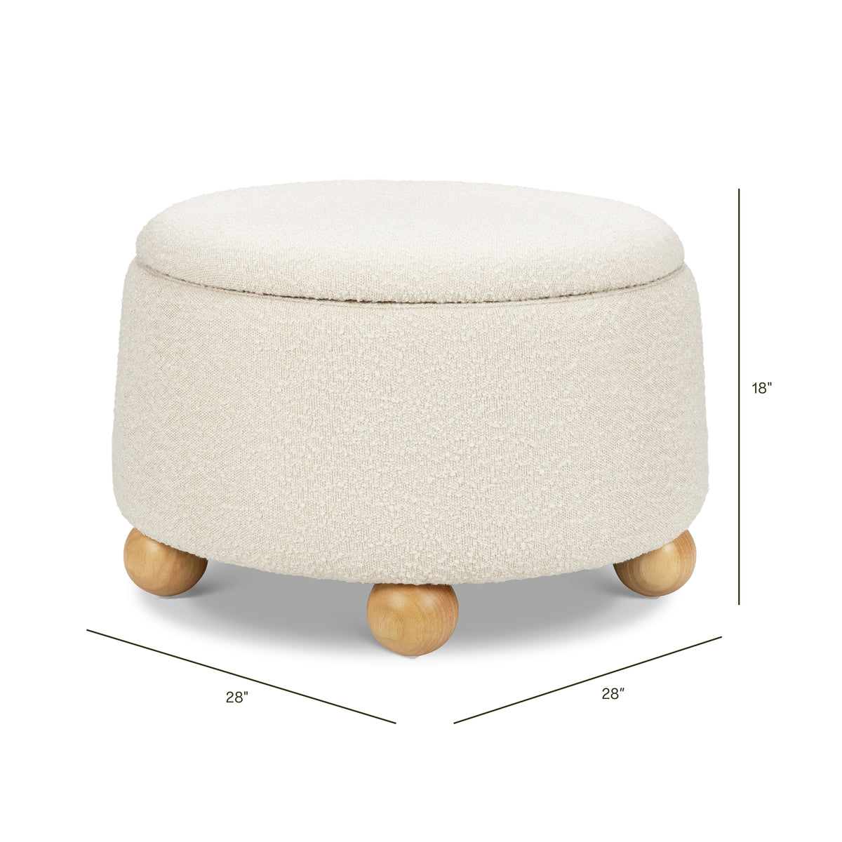 Tuffet Storage Ottoman in Performance Ivory Boucle with Honey Ball Feet