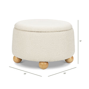 Tuffet Storage Ottoman in Performance Ivory Boucle with Honey Ball Feet