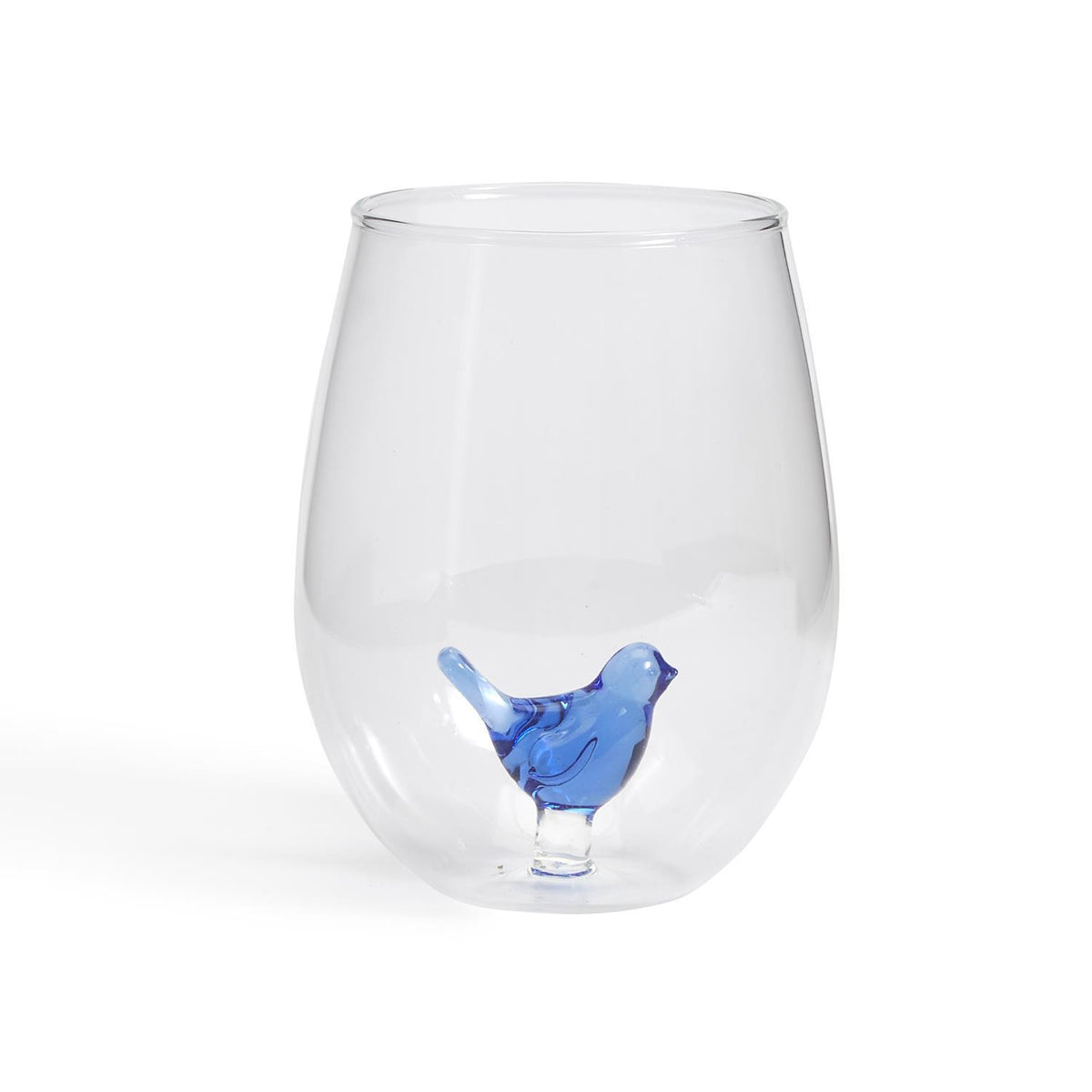 Blue Bird Stemless Wine Glass