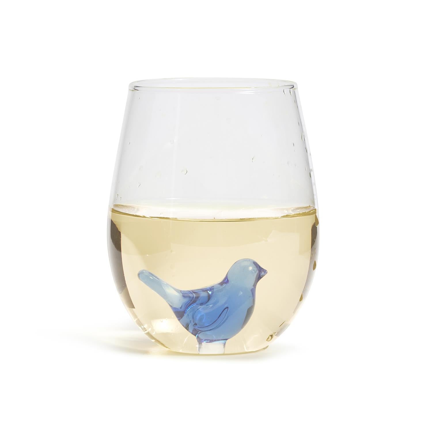 Blue Bird Stemless Wine Glass