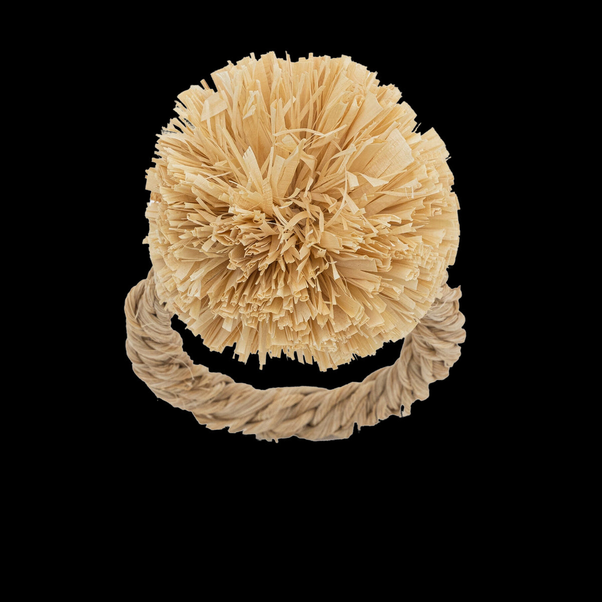 Straw Pompom Napkin Rings in Natural, Set of Four