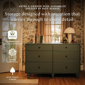 Front view of Astre 6-drawer dresser by Nate Berkus in Archival Elm, Greenguard Gold certified, with intentional storage