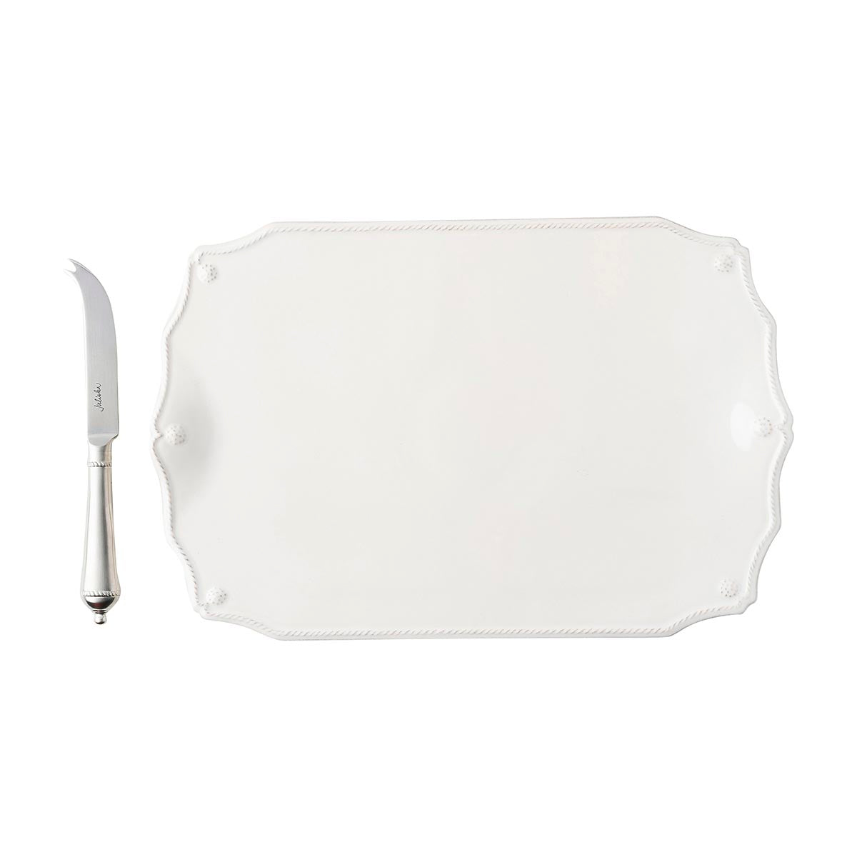 15" Serving Board with Knife - Whitewash