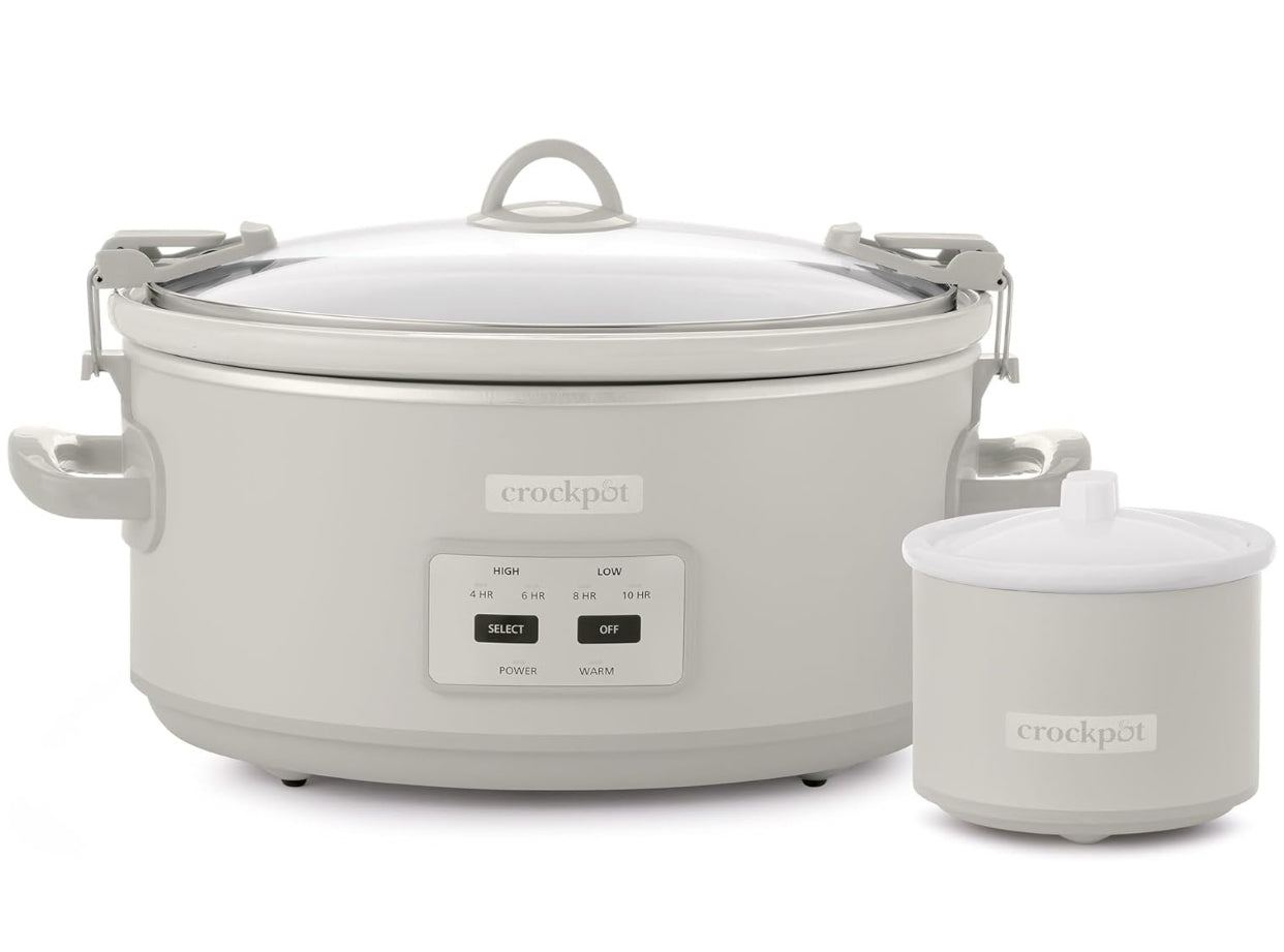 Crock-Pot 7 Quart Cook and Carry Slow Cooker with Touch Control, 4 Pre Programmed Settings, Removable Stoneware, and Locking Lid, Mushroom