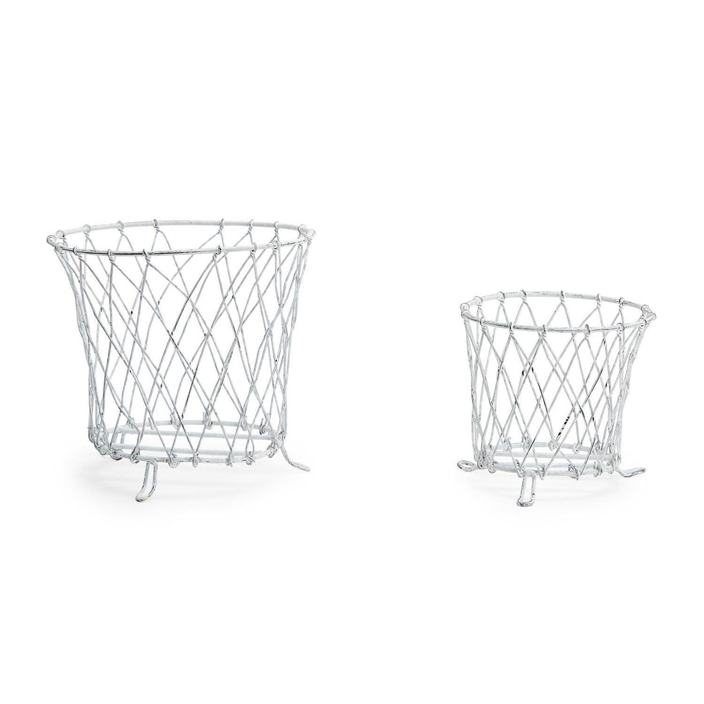 French Wireworks Pot Basket with Antique White Finish, Set of 2
