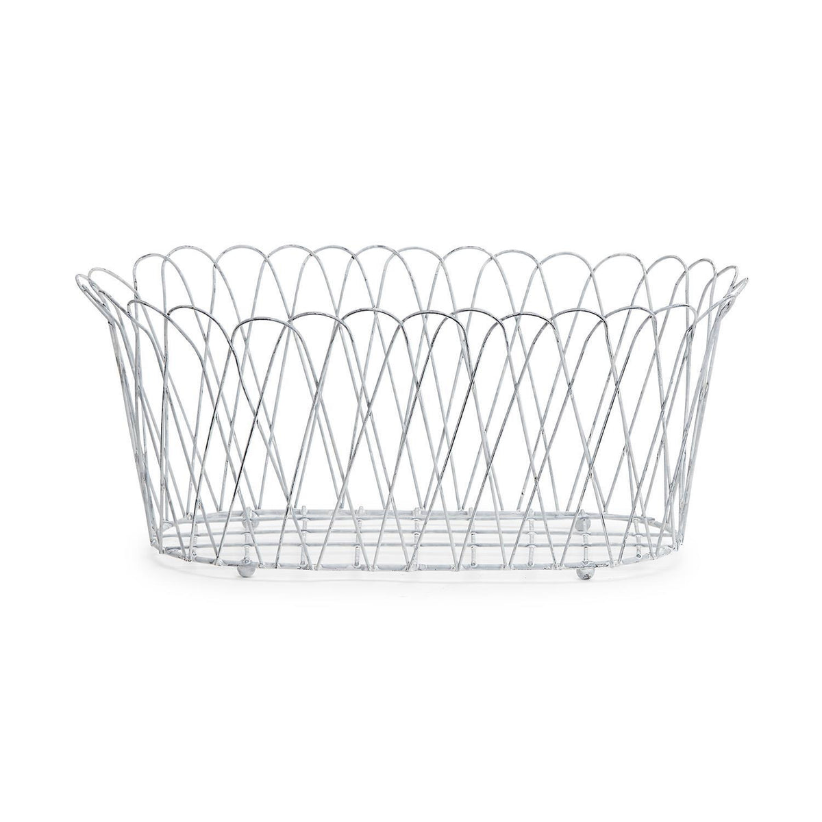 French Wireworks Alfabia Double Planter Basket with Antique White Finish