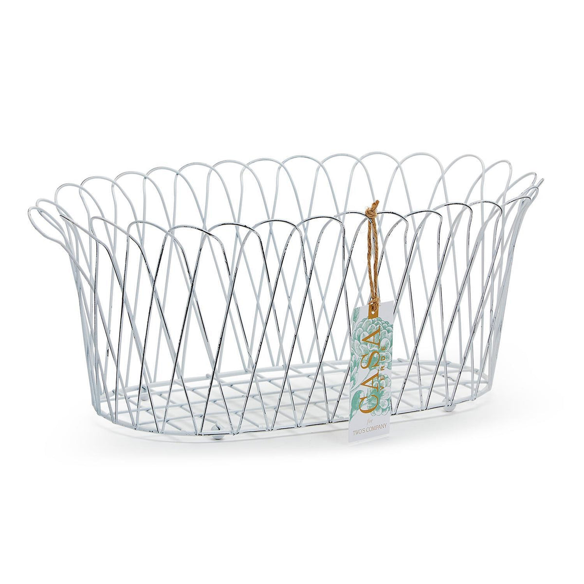 French Wireworks Alfabia Double Planter Basket with Antique White Finish