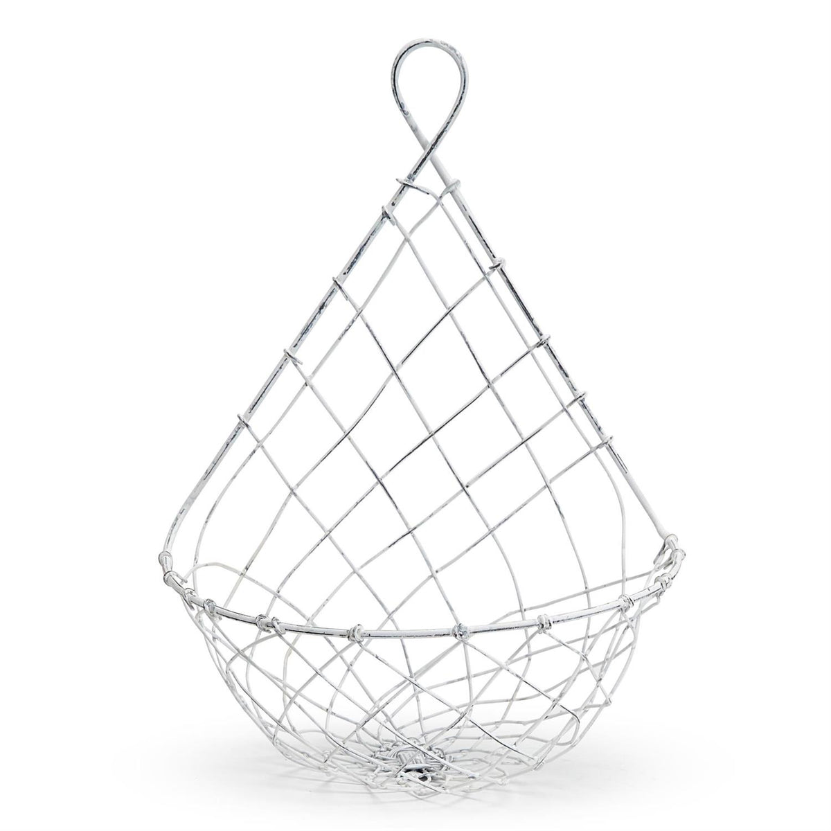 French Wireworks Demi-Lune Hanging Basket with Antique White Finish