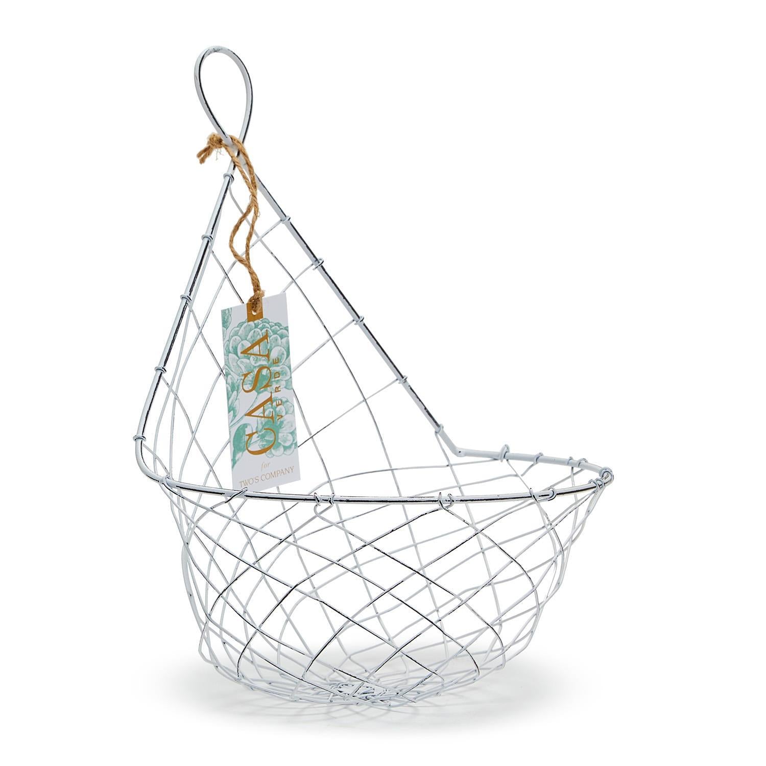 French Wireworks Demi-Lune Hanging Basket with Antique White Finish