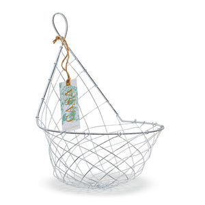 French Wireworks Demi-Lune Hanging Basket with Antique White Finish