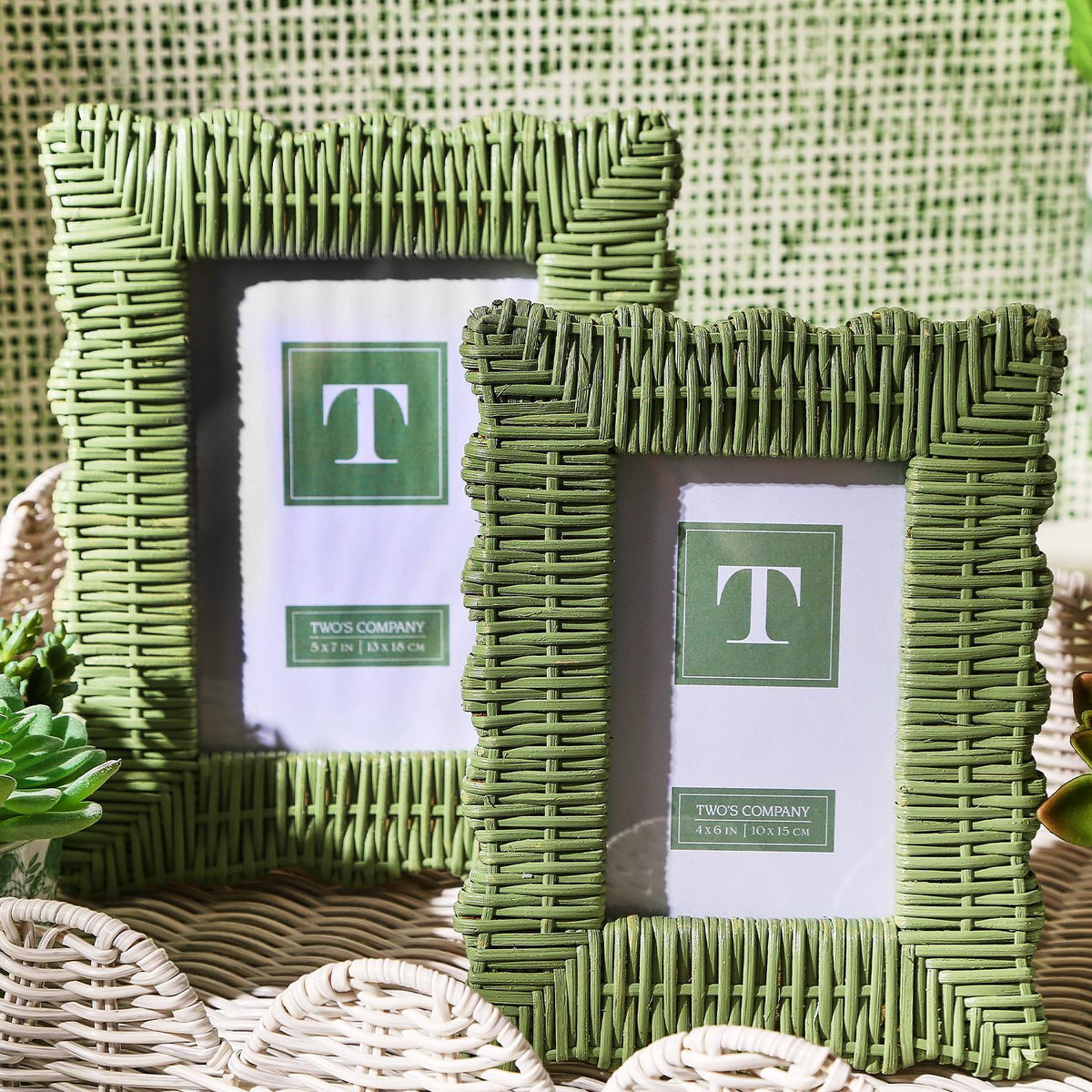 Green Wicker Weave Photo Frames, Set of 2