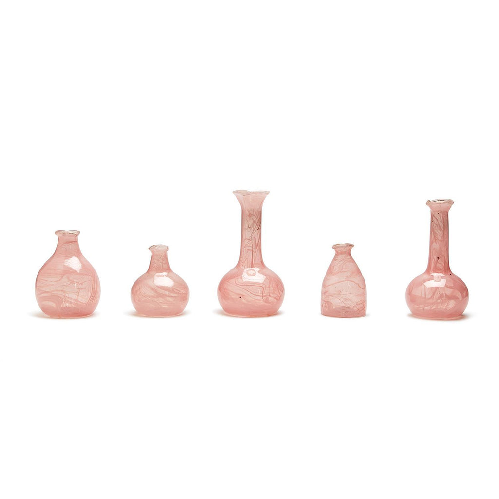 Pink Set of 5 Decorative Bottle / Vases with White Swirl