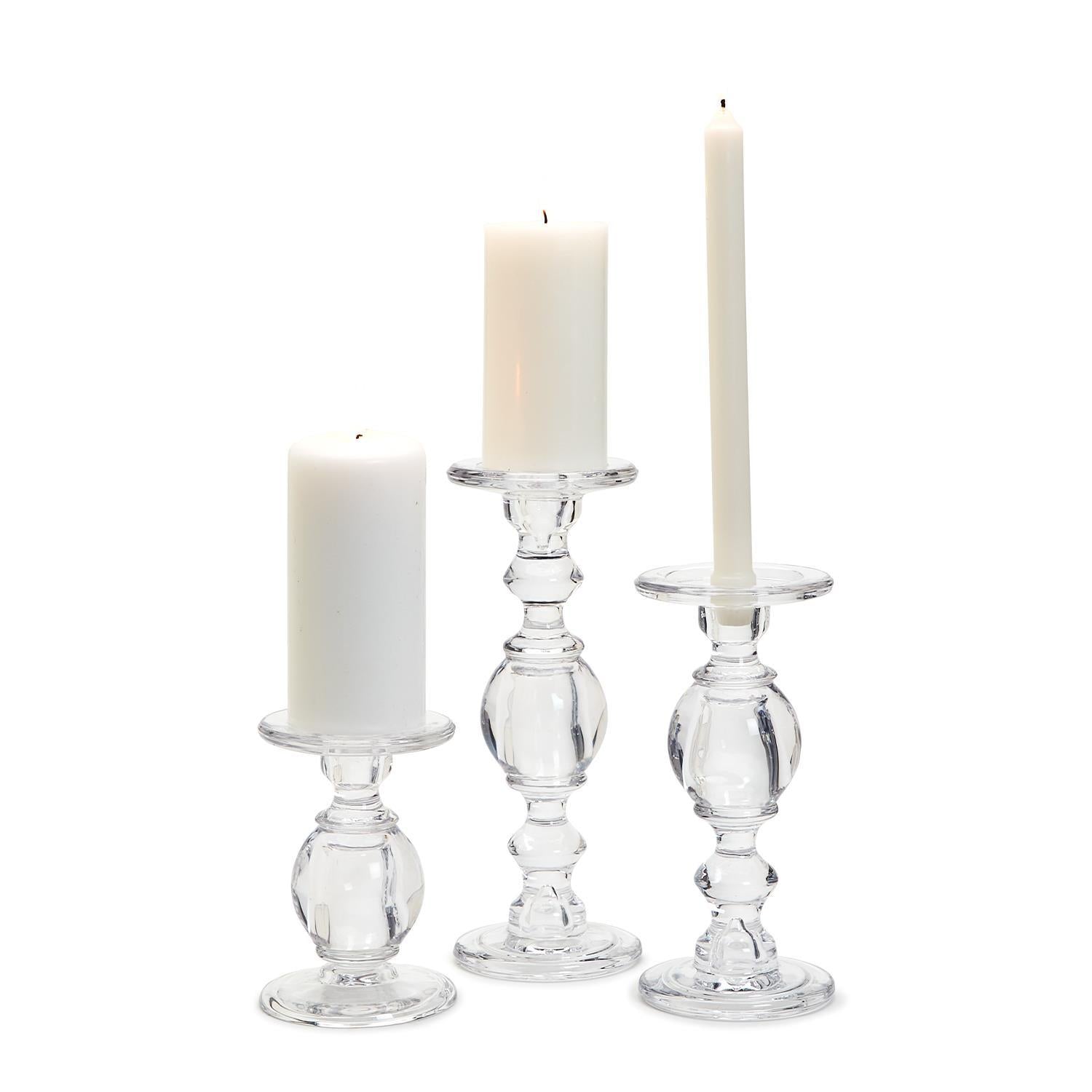 High-Glass Pedestal Candleholders, Set of 3