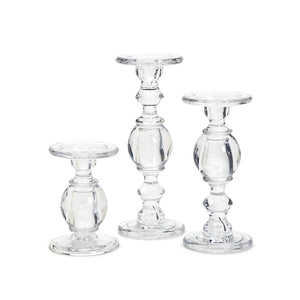 High-Glass Pedestal Candleholders, Set of 3