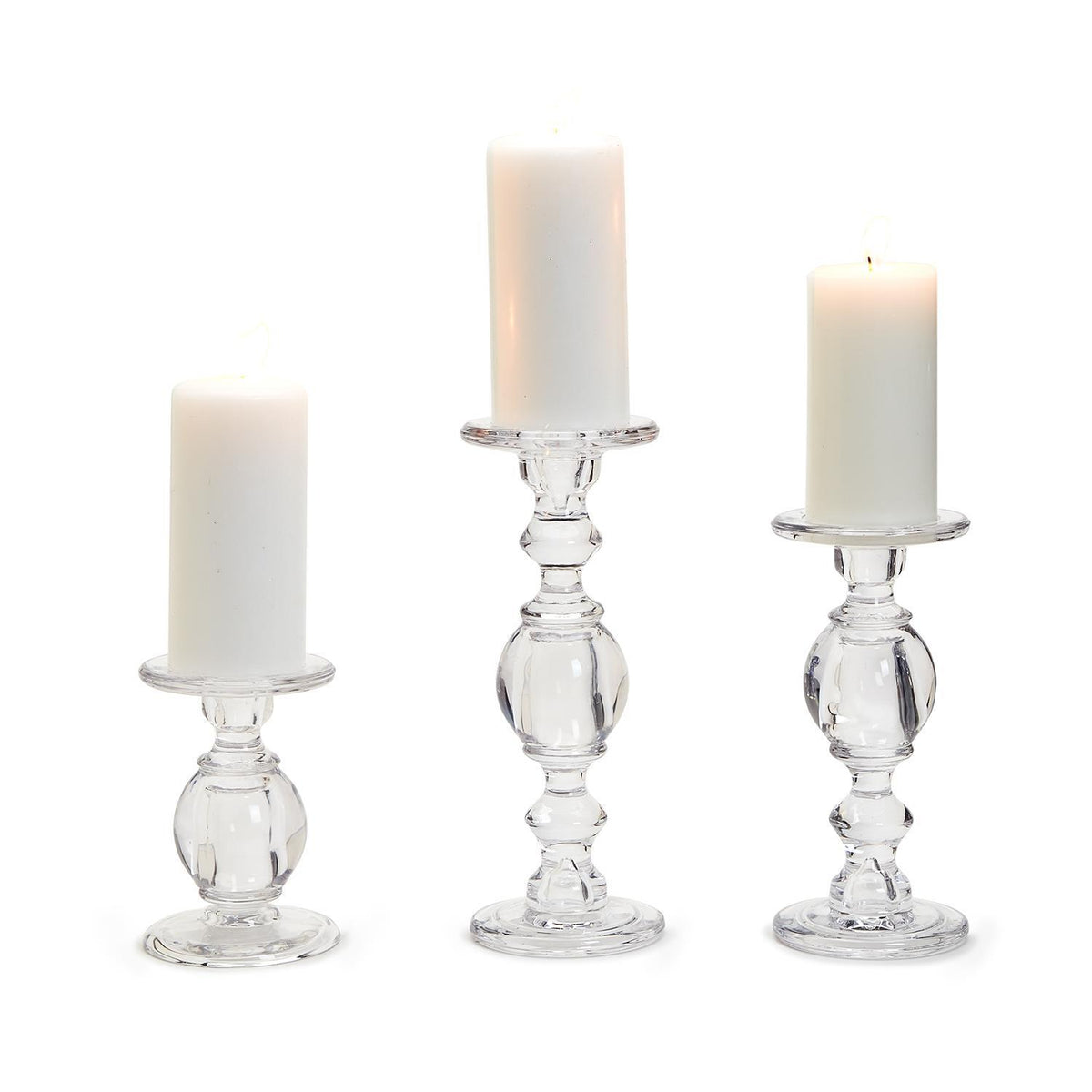 High-Glass Pedestal Candleholders, Set of 3