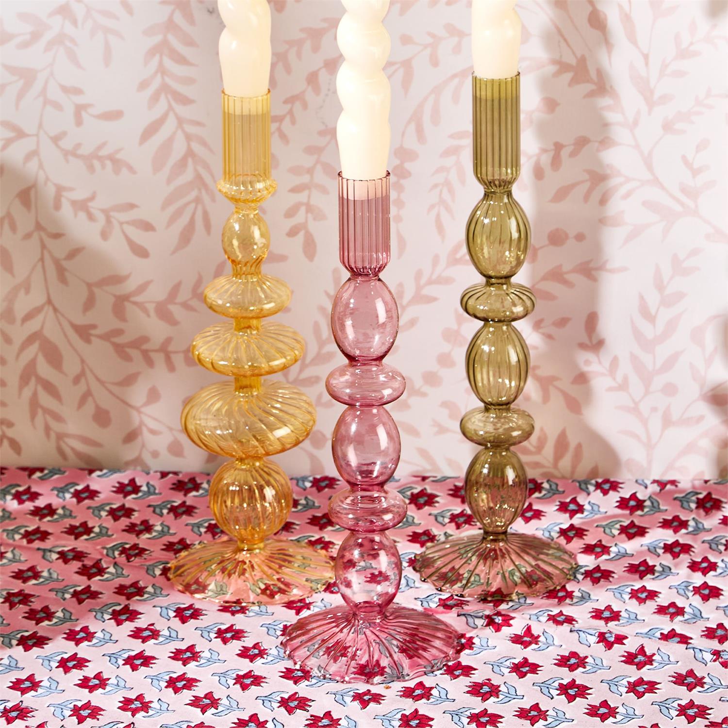 Hand-Blown Glass Candleholder, Set of 5