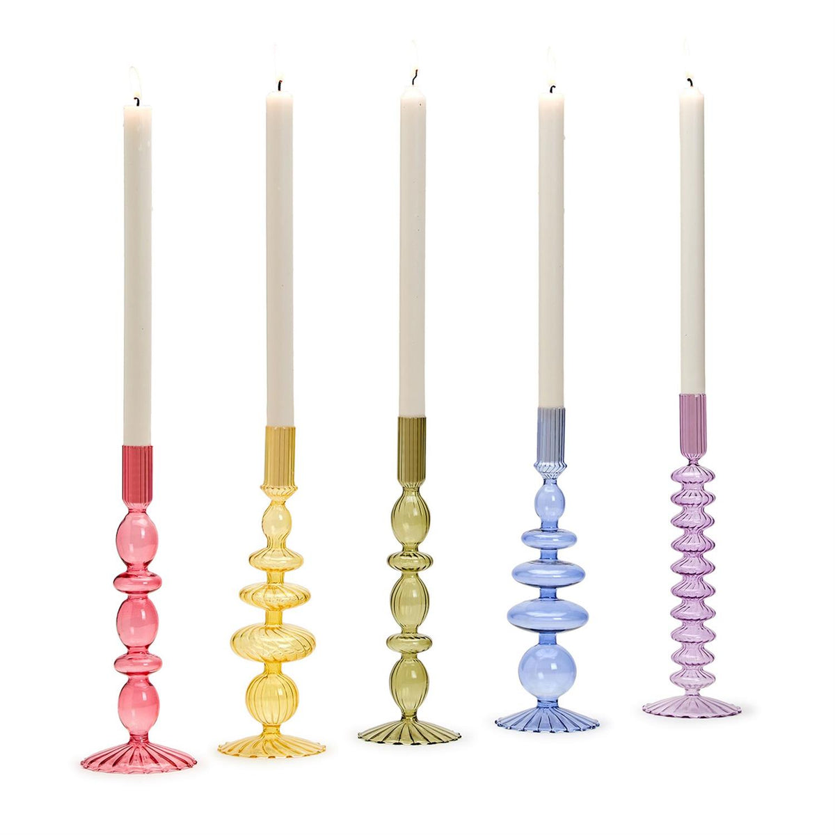 Hand-Blown Glass Candleholder, Set of 5