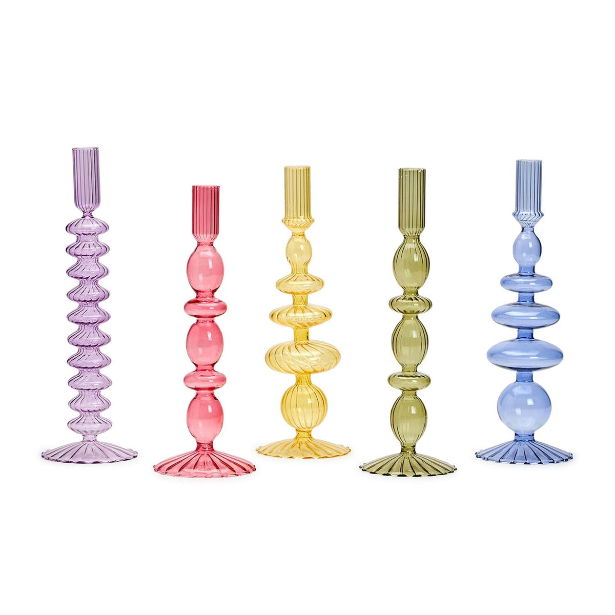 Hand-Blown Glass Candleholder, Set of 5