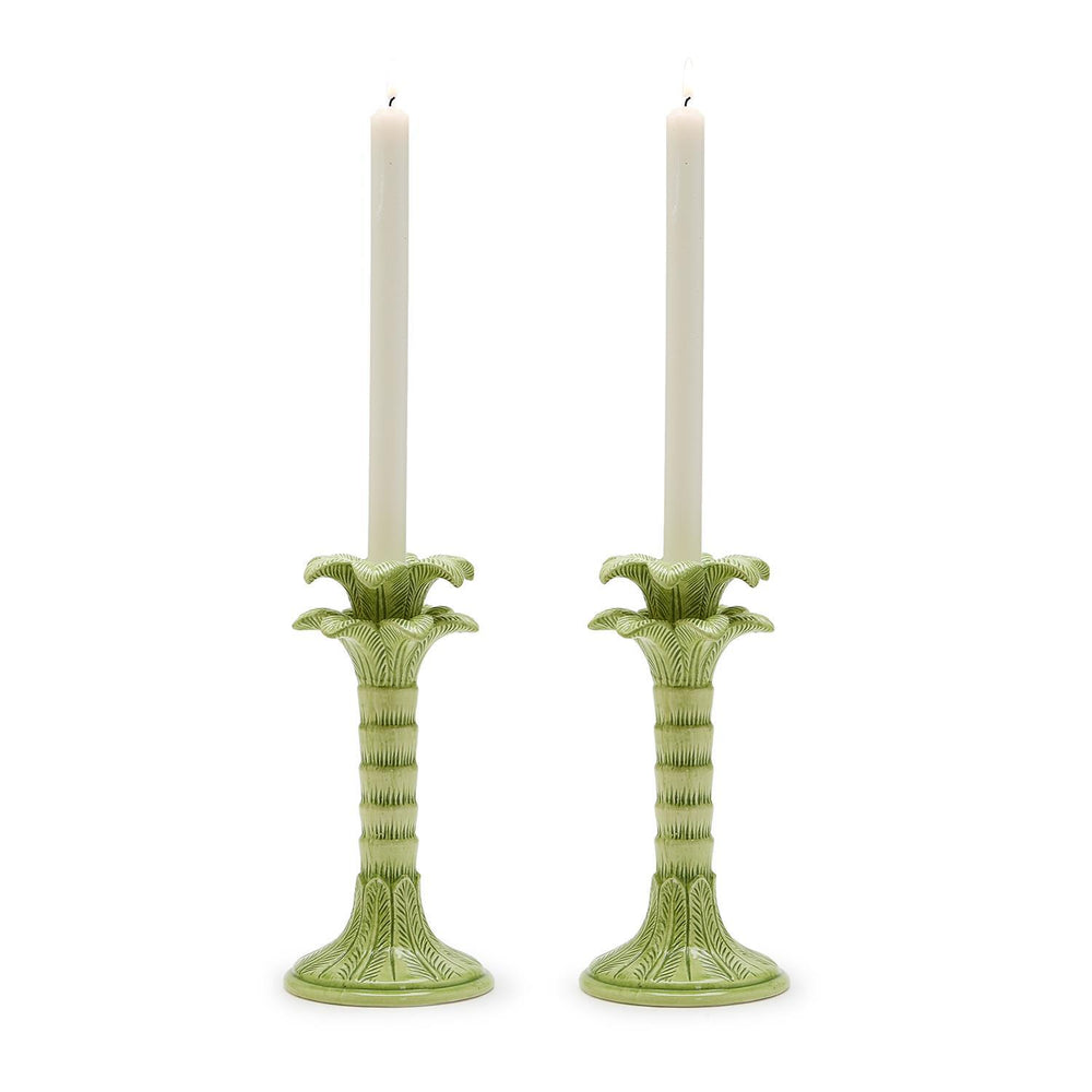 Green Palm Leaf Taper Candlestick Holder, Set of 2