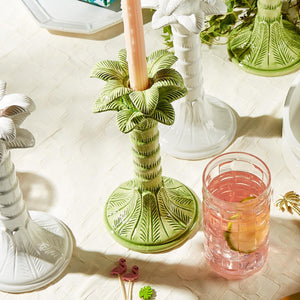 Green Palm Leaf Taper Candlestick Holder, Set of 2