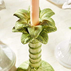 Green Palm Leaf Taper Candlestick Holder, Set of 2