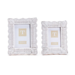 White Scalloped Wicker Weave Photo Frame, Set of 2