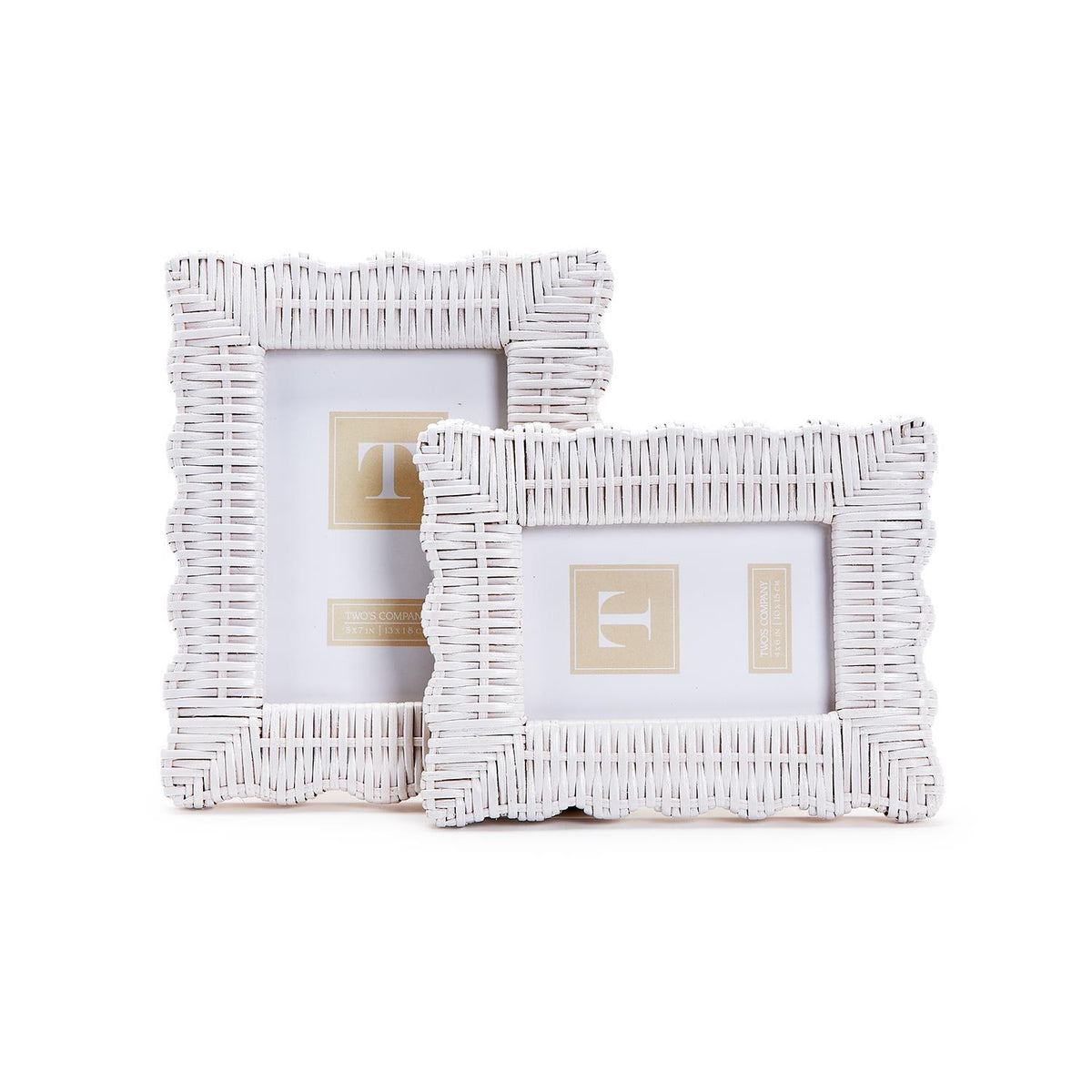 White Scalloped Wicker Weave Photo Frame, Set of 2