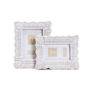 White Scalloped Wicker Weave Photo Frame, Set of 2