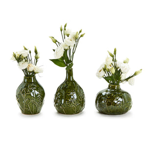 Floral Scape Relief Pattern Vase, Set of 3