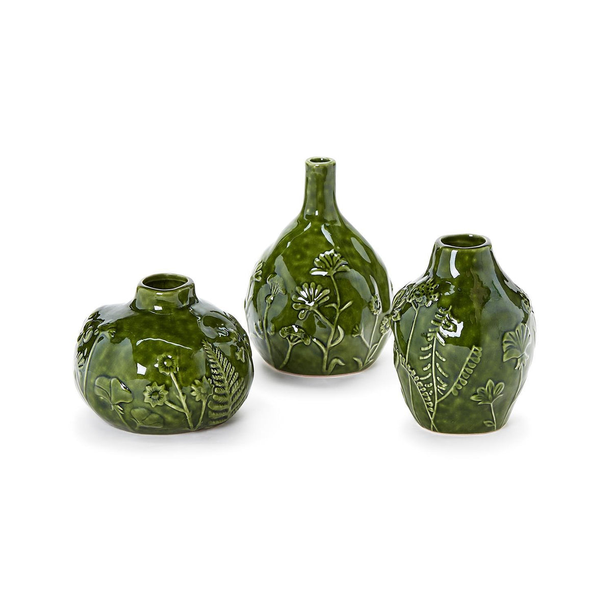 Floral Scape Relief Pattern Vase, Set of 3
