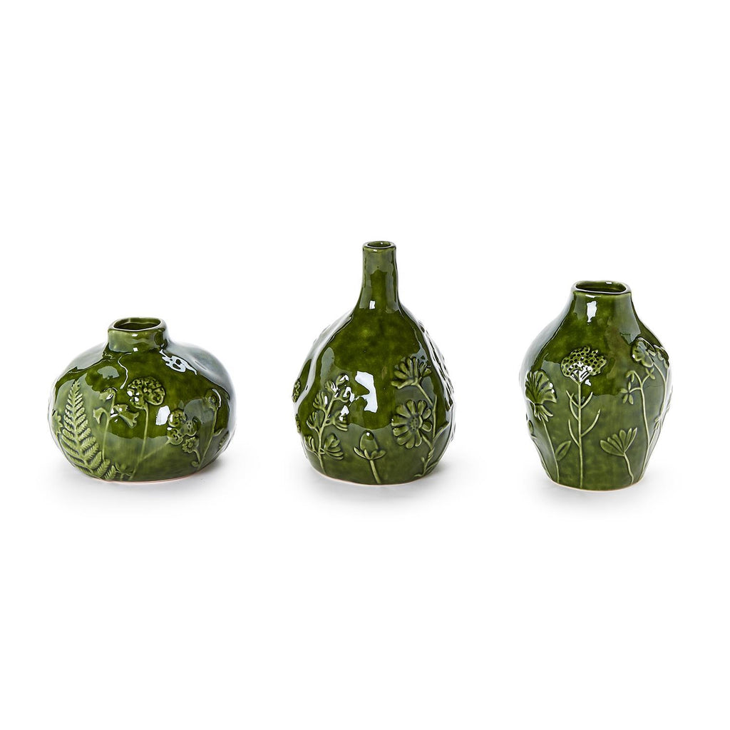 Floral Scape Relief Pattern Vase, Set of 3