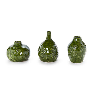 Floral Scape Relief Pattern Vase, Set of 3