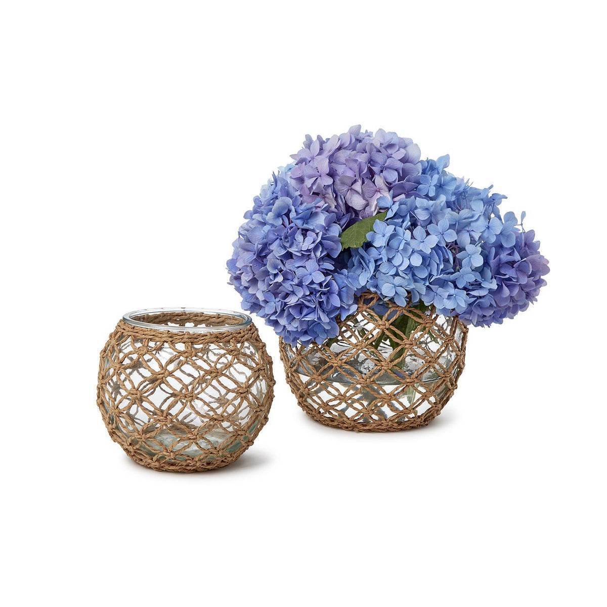 Glass Candle Holder with Hand-Woven Paper Wrap Lattice, Set of 2
