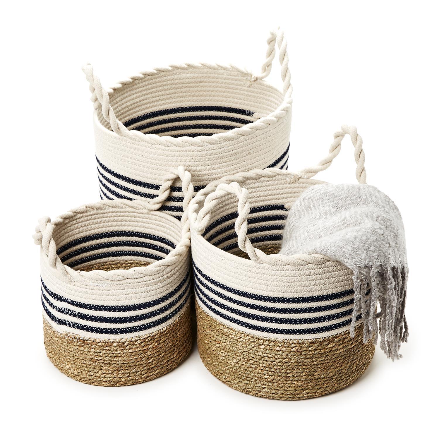 Circular Weave Baskets with Handles, Set of 3