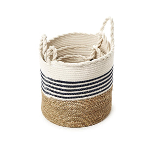 Circular Weave Baskets with Handles, Set of 3