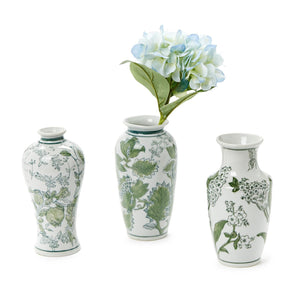 Primrose Lotus Green & White Chinoiserie Vases, Set of 3
