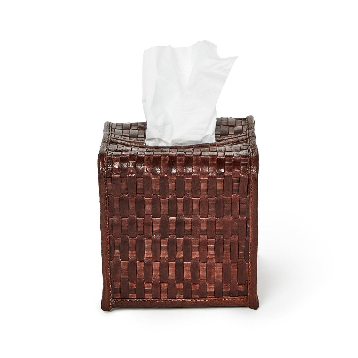 Chestnut Woven Leather Tissue Box Cover