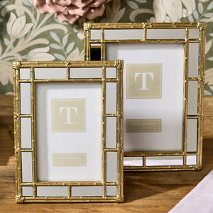 Bamboo Gold Photo Frames with Mirror Edge, Set of 2