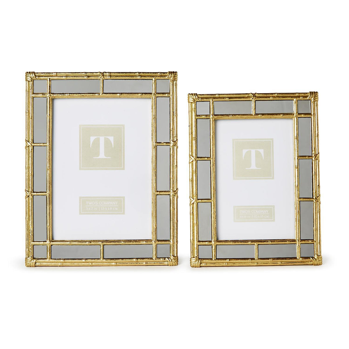 Bamboo Gold Photo Frames with Mirror Edge, Set of 2