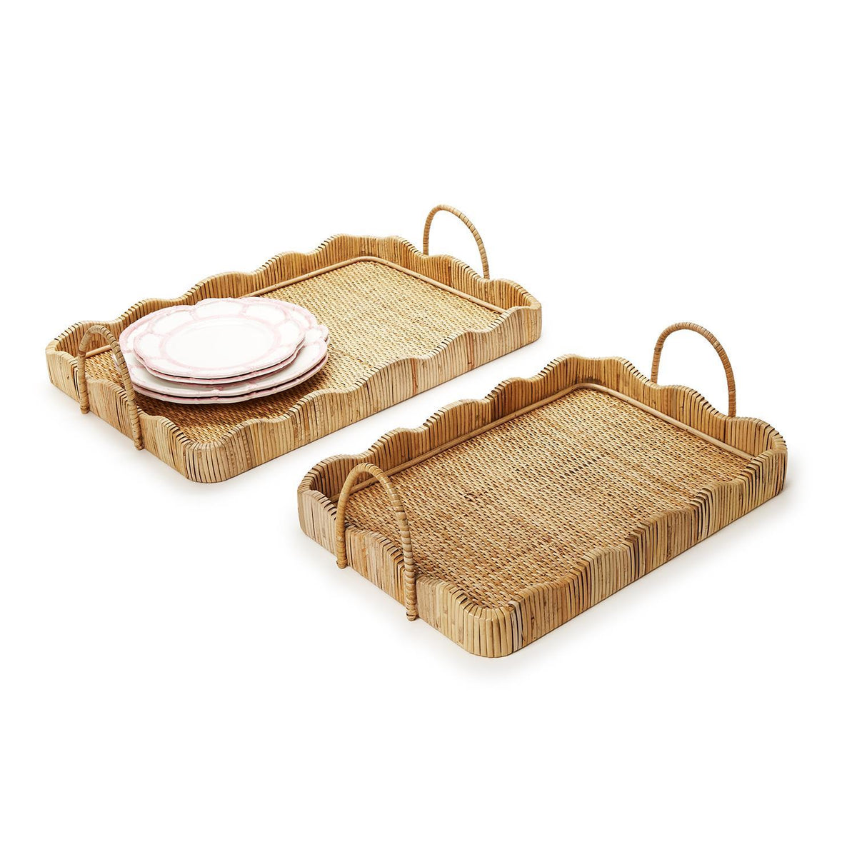 Scalloped Edge Trays with Handles, Set of 2