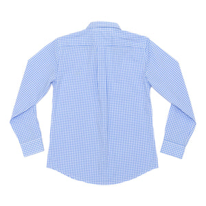 Henry Duvall Bennett Button Down in Charles Street Check blue gingham, classic boys fall dress shirt perfect for pairing with khaki corduroy trousers and coordinating sibling sets