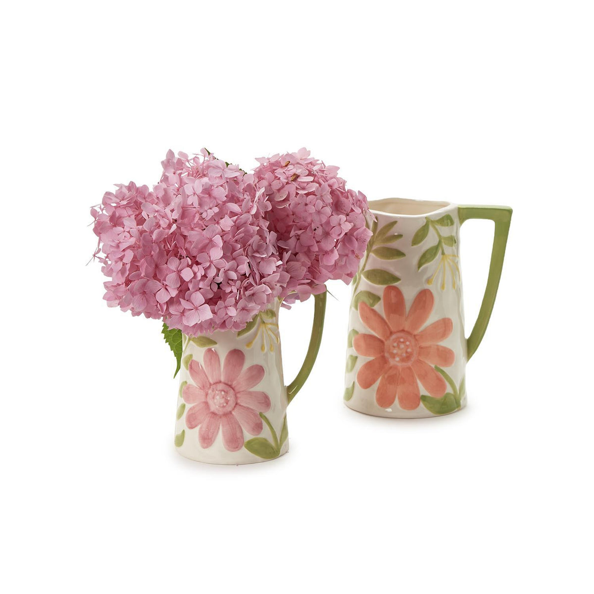 Pitchers & Vases with Hand-Painted Floral Relief Design, Set of 2