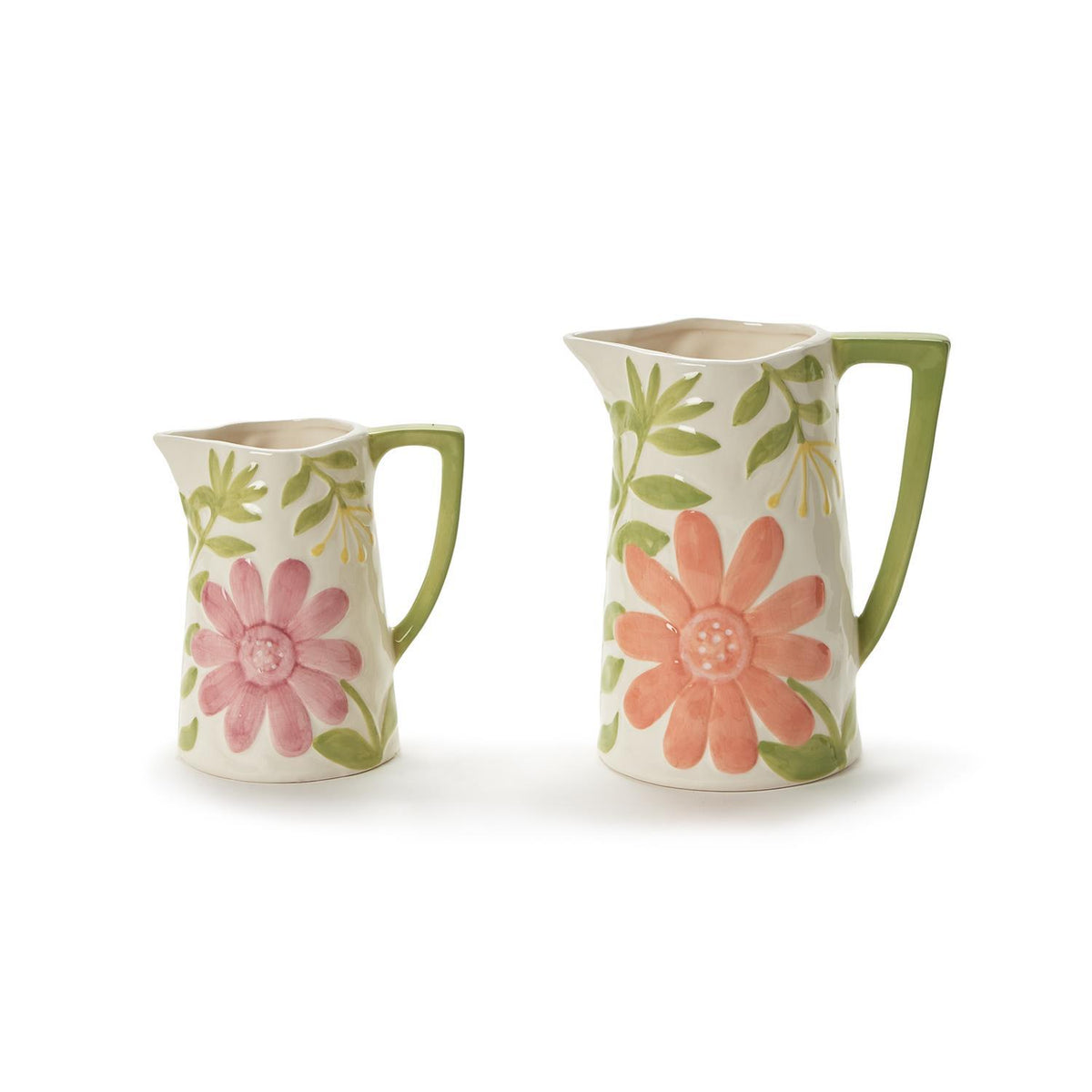 Pitchers & Vases with Hand-Painted Floral Relief Design, Set of 2