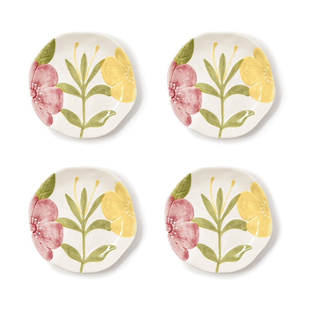 Tidbit Plates with Hand-Painted Floral Relief Design, Set of 4